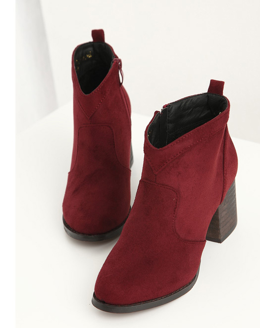 Wine Red Suede Chunky Heel Boots on Luulla
