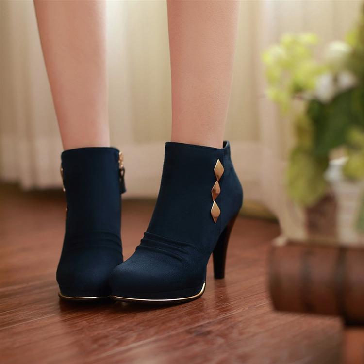 Cute Rivet Design Deep Blue High Heel Boots on Luulla
