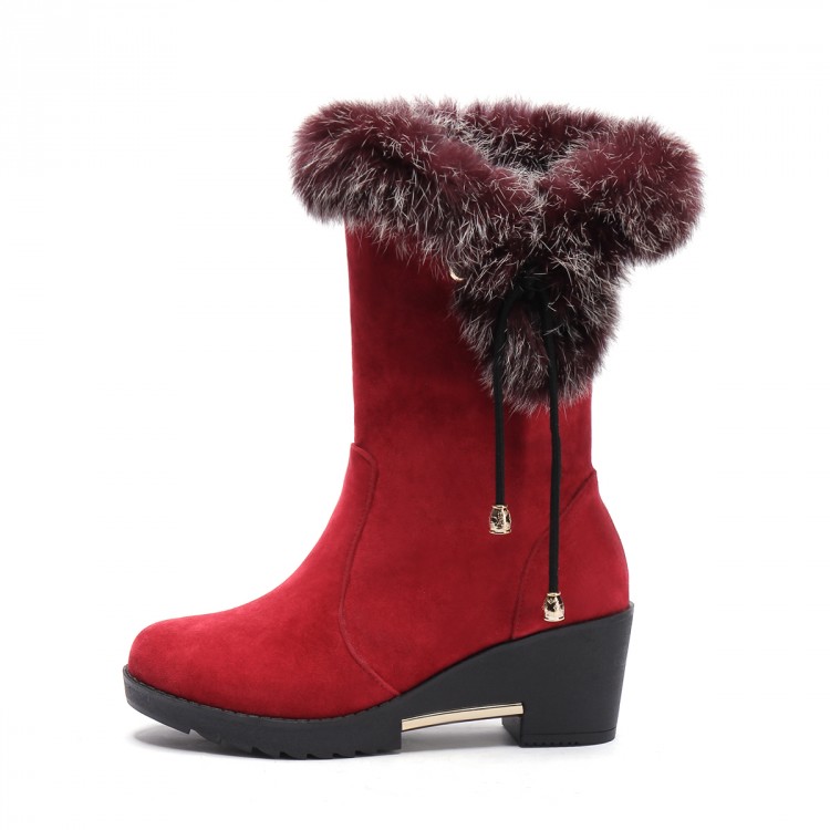Faux Fur Design Winter Boots In Red And Black on Luulla