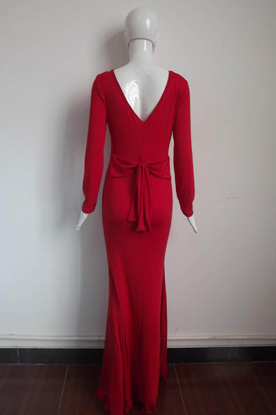 Gorgeous Red V Back Long Dress on Luulla