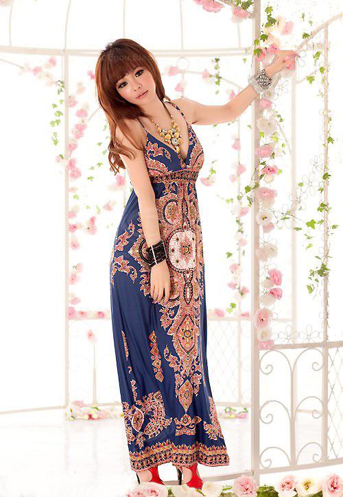 Beautiful V Neck Bohemian Printed Maxi Dress on Luulla