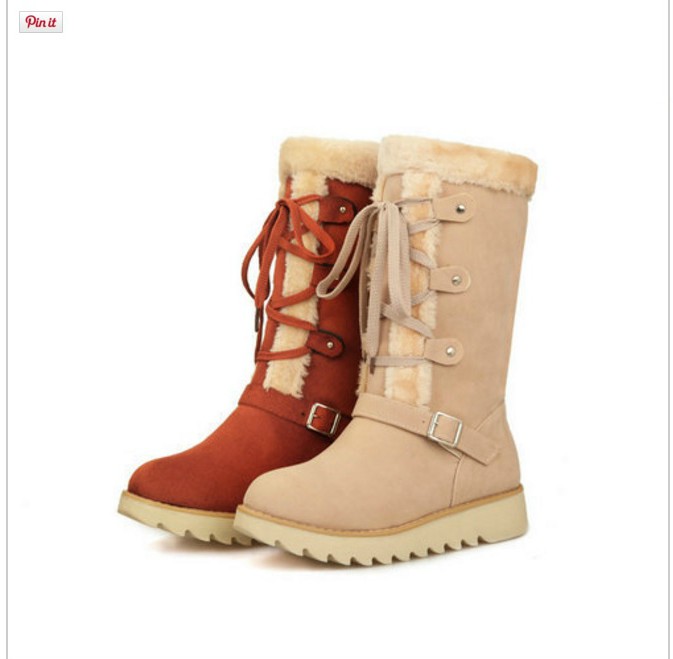 Faux Fur Design Lace Up Winter Boots on Luulla