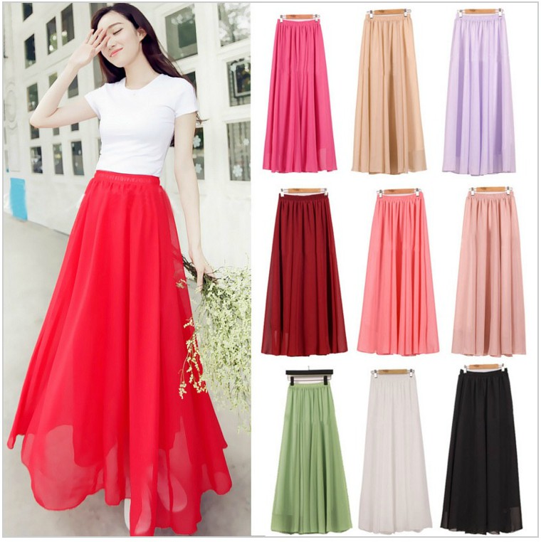 Beautiful Candy Colored Chiffon Long Skirts on Luulla