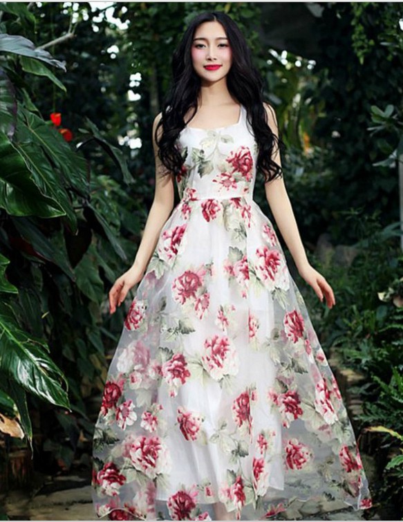 Elegant Floral Organza Dress on Luulla