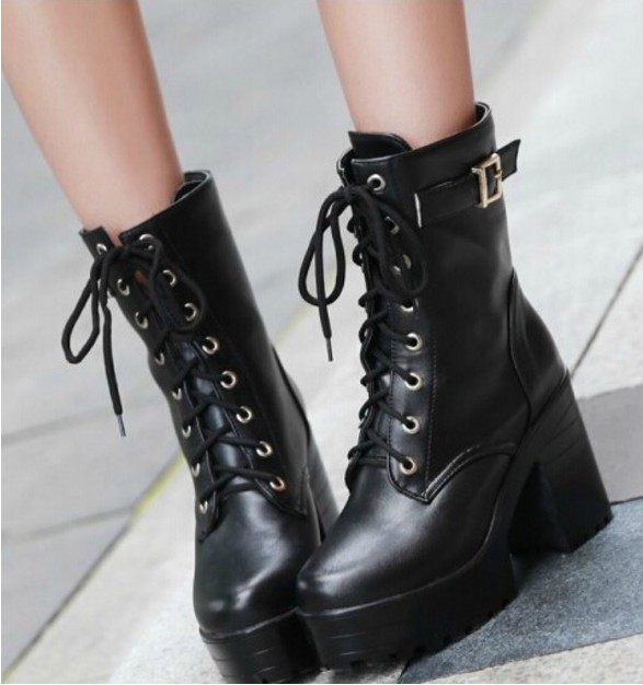Chunky Heel Lace Up Boots on Luulla