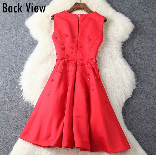 red sleeveless ball gown