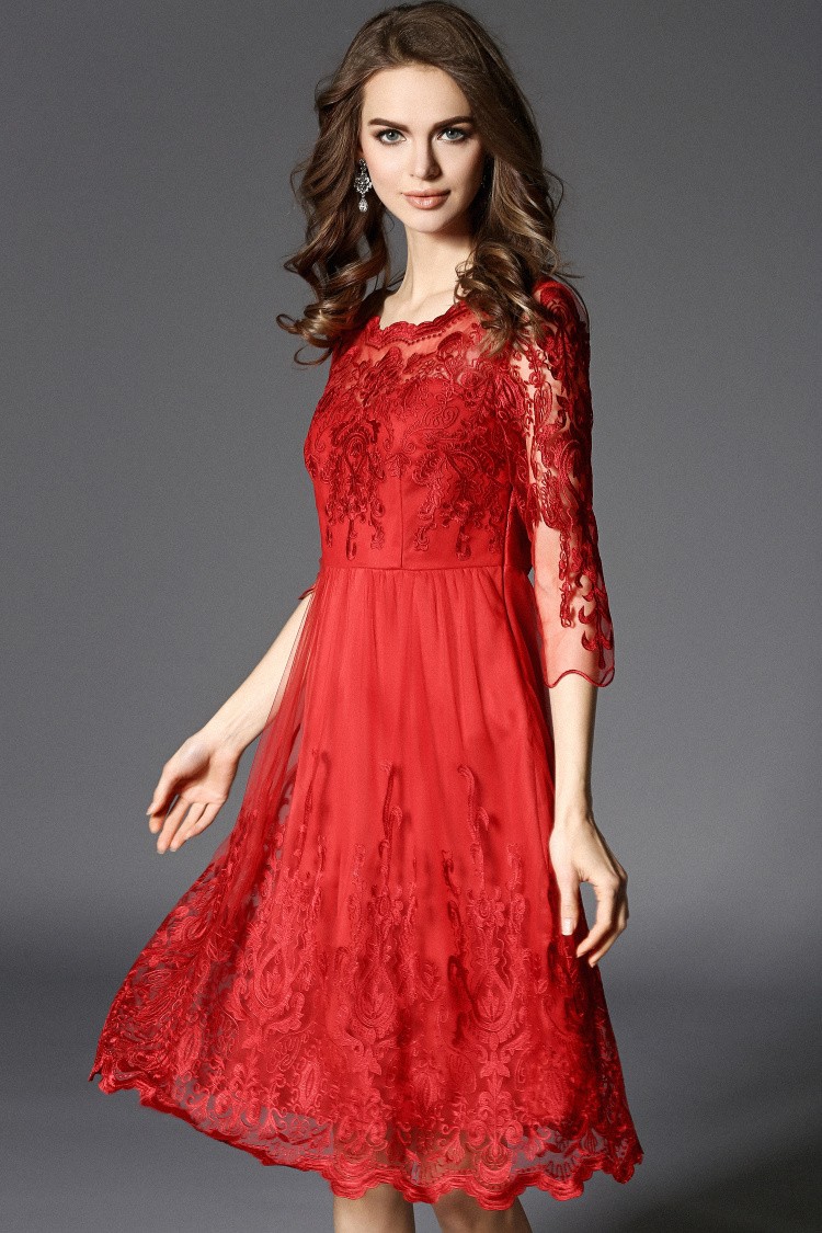 Red Ball Gown Lace Evening Dress on Luulla