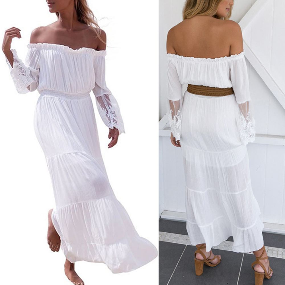 off the shoulder lace maxi