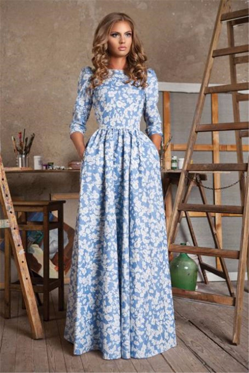 Summer Women Clothing Simple Floral Print Long Sleeve Dress main image 0
